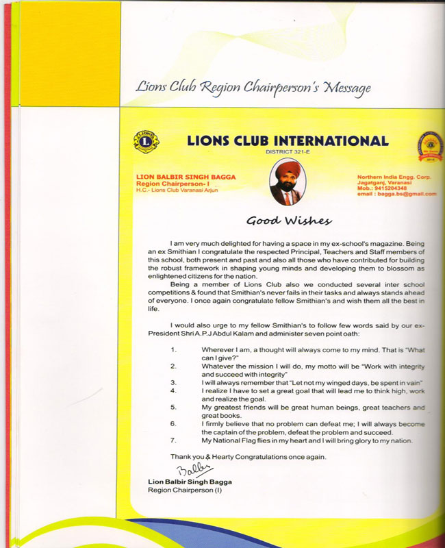 Lions Club Region Chairperson`s Message